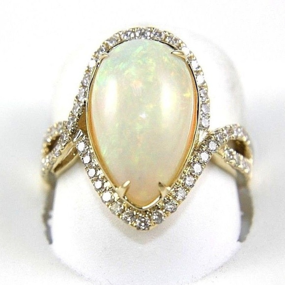 Pear Fire Opal Diamond Infinity Ring 14k YG 4.50Ct